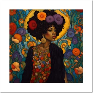 Beautiful Black Woman with Flowers in Her Hair Posters and Art